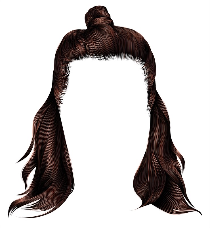 Vetor cores morenas marrons de cabelos da moda. kare com hun. moda beleza. meio-bun