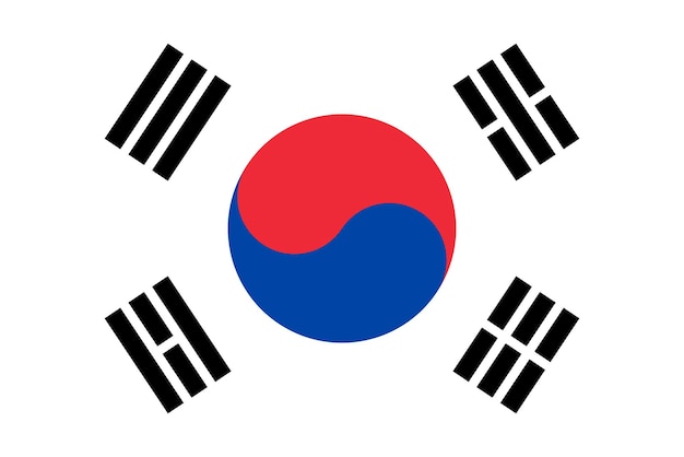 Vetor cores oficiais da bandeira da coreia do sul e proporção ilustração vetorial