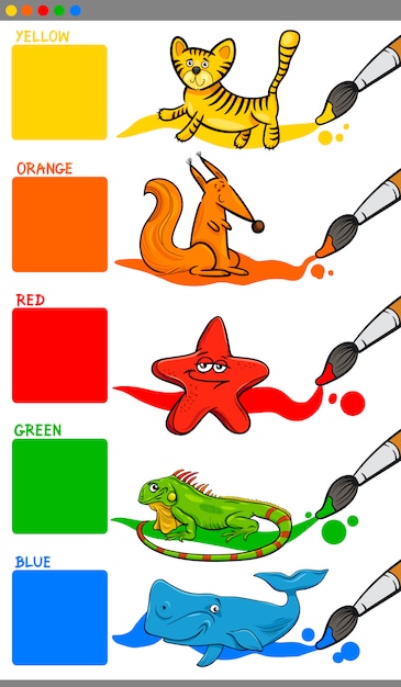 Cores principais com animais de desenho animado