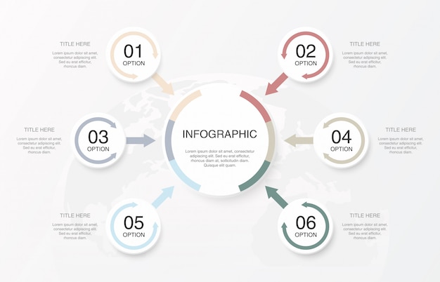 Cores suaves círculos de infográficos e 6 números.