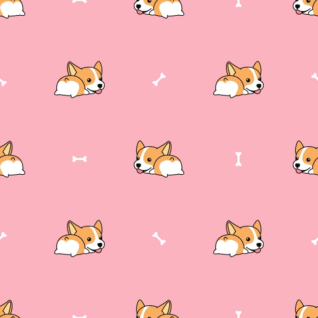 Corgi butt com padrão sem emenda de osso dos desenhos animados