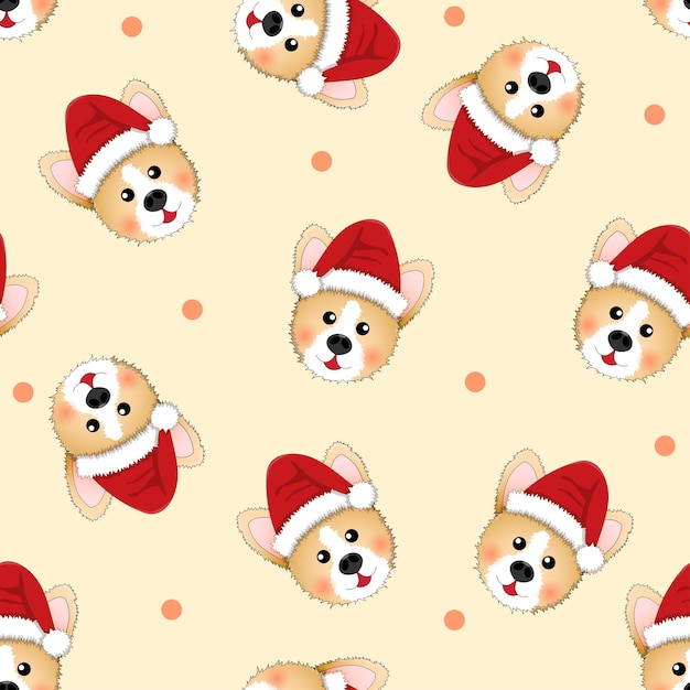 Corgi papai noel em fundo bege marfim