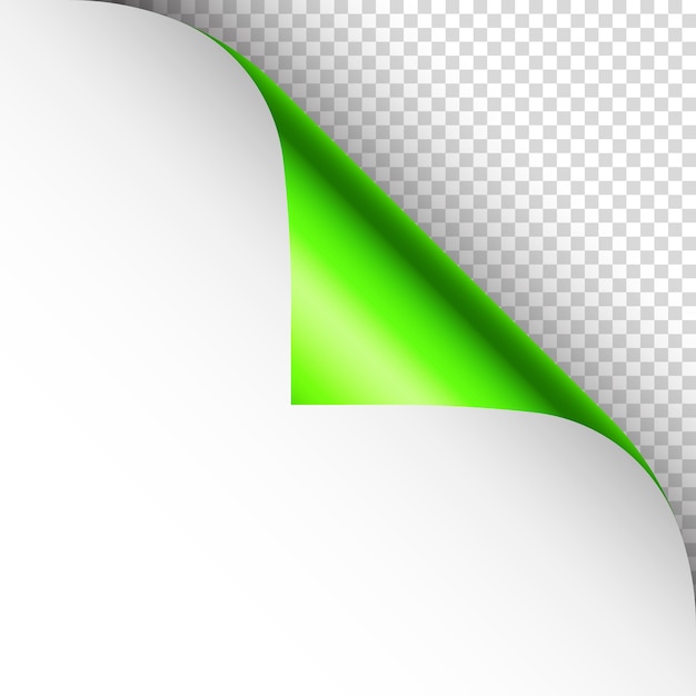 Vetor corner de página enrolado de papel verde com sombra folha em branco de papel desenho de folha brilhante colorido