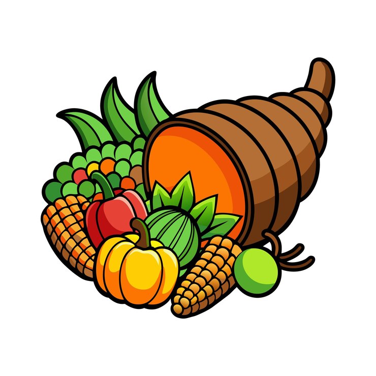Vetor cornucopia de ação de graças vector clipart ilustração de colheita e abundância