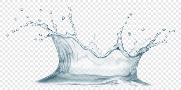 Coroa de água translúcida em cores cinzentas com pequenas gotas Splash isolado em fundo transparente Transparência apenas em arquivo vetorial