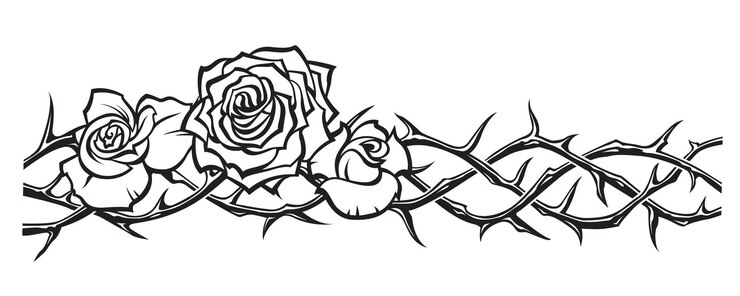 Vetor coroa de espinhos e buquê de rosas