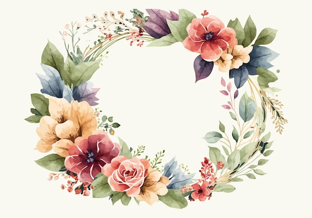 Coroa de flores colorida feita com base no vetor de geração de aquarela luz de fundo decoração símbolo de diversidade da vida flores quadro vintage folhas ilustração do conceito de natureza