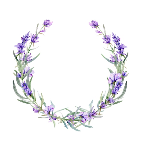 Coroa de flores de lavanda em aquarela