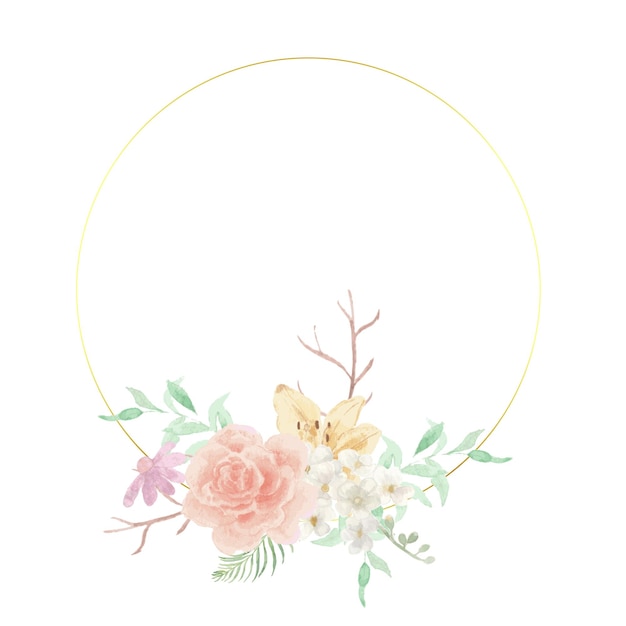 Coroa de flores em aquarela vintage lírio e pêssego rosa