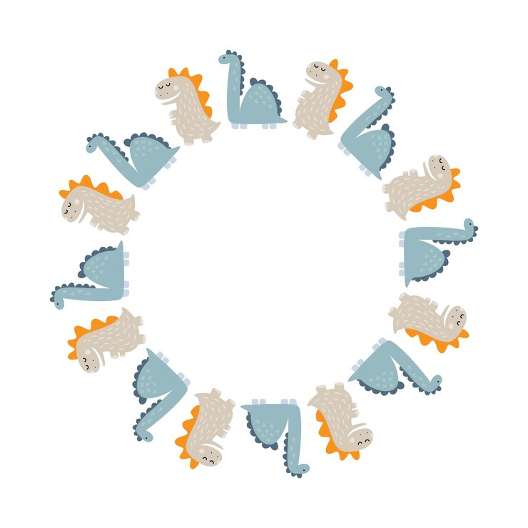 Vetor coroa de moldura vetorial de círculo com dinossauros e letras de mão dino com lugar para o seu texto