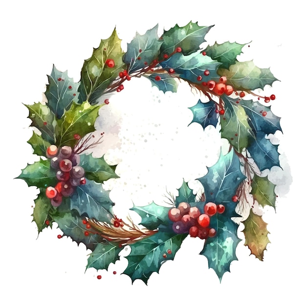 Coroa de natal em aquarela aquarela para design de banner elemento de natal ilustração vetorial temporada de férias de inverno cartaz de cartão de banner de fundo modelo design vintage