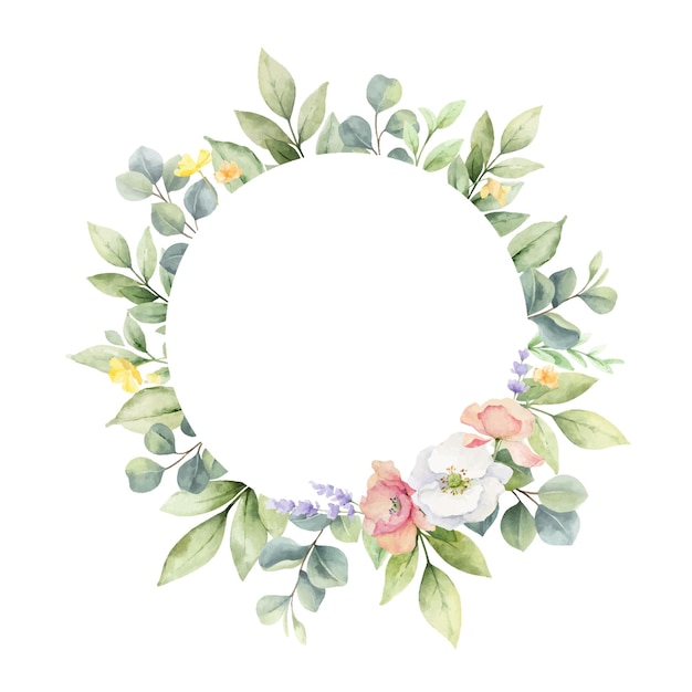 Coroa de vetor em aquarela com flores silvestres isoladas em um fundo branco