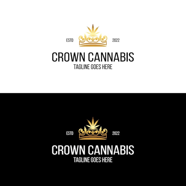 Coroa dourada vintage de luxo com design de logotipo cbd cannabis