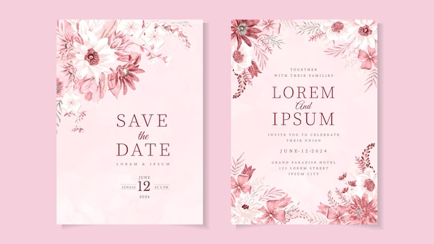 Coroa floral moderna elegante modelo de cartão de convite de casamento romântico flor premium