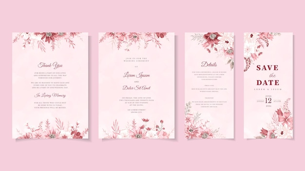 Coroa floral moderna elegante modelo de cartão de convite de casamento romântico flor premium