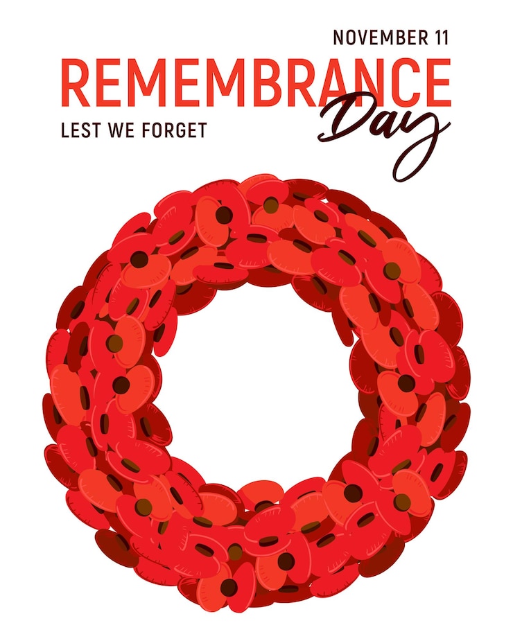 Vetor coroa tradicional de flores vermelhas para o dia da memória em 11 de novembro no dia da papoula do reino unido em memória dos militares que morreram na linha do dever ilustração vetorial em estilo plano em fundo branco