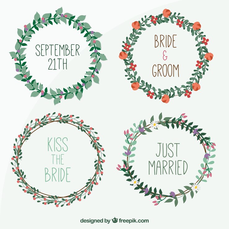 Vetor coroas de flores bonitos ajustados para o casamento