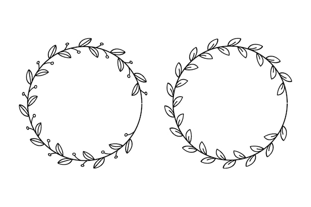 Coronas botânicas desenhadas à mão com molduras circulares para design decorativo elegante