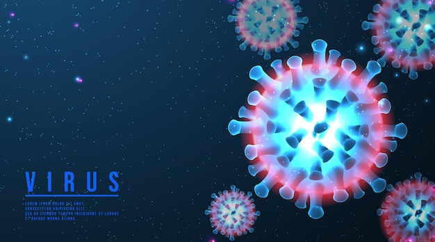 Coronavírus chinês covid19 sob o microscópio ilustração em vetor 3d de doença de coronavírus ilustração em vetor web banner infográfico