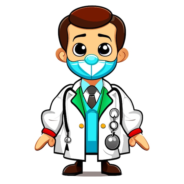 Vetor corpo completo estilo mascote médico personagem frente voltado ocioso pose branco fundo ilustração vetorial