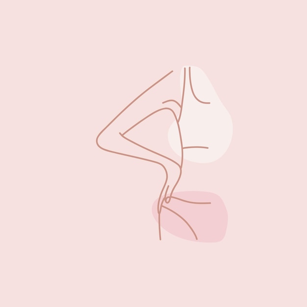 Corpo de mulher Contorno feminino em maiô ou roupa íntima Ilustração minimalista rosa pastel desenhada à mão Personagem feminina de pele bonita sexy em sutiã e calcinha Cartões ou cartazes conjunto isolado de linha vetorial
