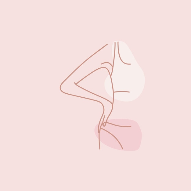 Vetor corpo de mulher contorno feminino em maiô ou roupa íntima ilustração minimalista rosa pastel desenhada à mão personagem feminina de pele bonita sexy em sutiã e calcinha cartões ou cartazes conjunto isolado de linha vetorial