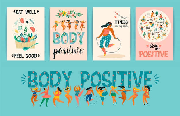 Corpo positivo. felizes plus size meninas e estilo de vida ativo e saudável.