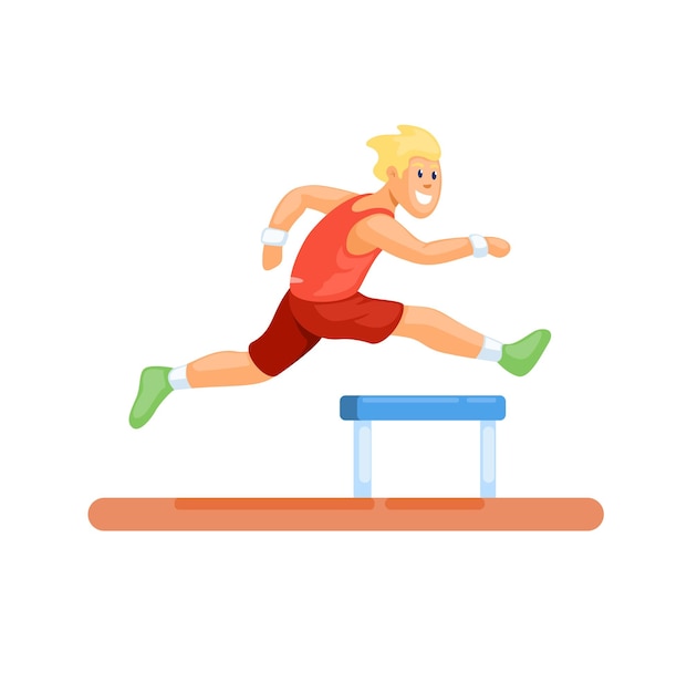 Corredor de sprint pulando obstáculo, vetor de ilustração de símbolo de personagem de mascote de esporte de atleta