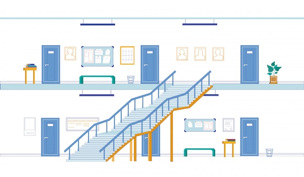 Vetor corredores universitários vazios em pisos diferentes