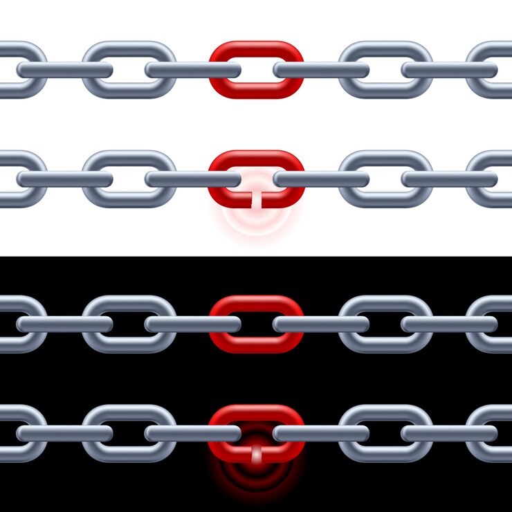 Corrente com elo vermelho.