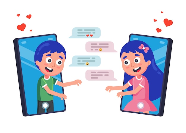 Correspondência de amantes usando o messenger para ilustração plana do dia dos namorados