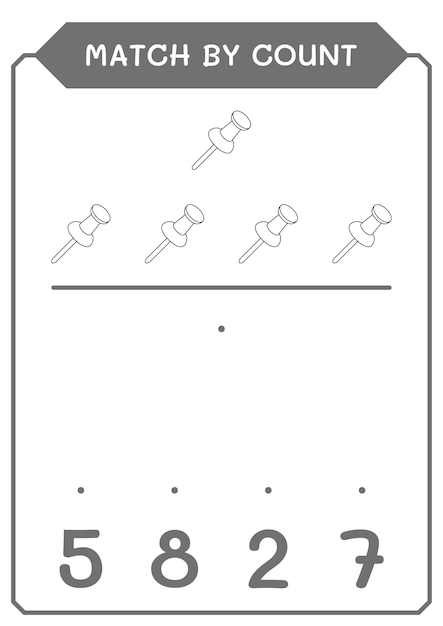 Correspondência por contagem de jogo de alfinete para crianças planilha imprimível de ilustração vetorial