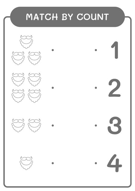 Correspondência por contagem de jogo de barba de duende para crianças planilha imprimível de ilustração vetorial