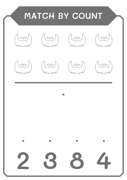 Correspondência por contagem de jogo de barba de duende para crianças Planilha imprimível de ilustração vetorial