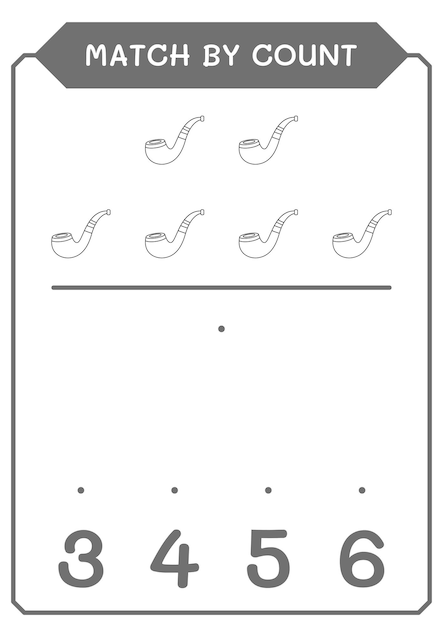 Correspondência por contagem de jogo de cachimbo para crianças planilha imprimível de ilustração vetorial