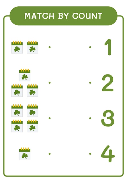 Correspondência por contagem de jogo de calendário para crianças planilha imprimível de ilustração vetorial