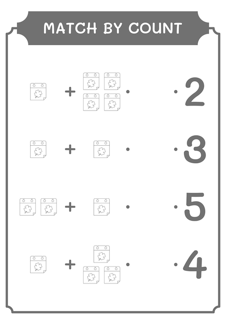 Correspondência por contagem de jogo de calendário para crianças Planilha imprimível de ilustração vetorial