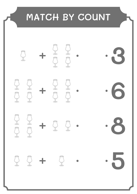 Correspondência por contagem de jogo de cerveja para crianças planilha imprimível de ilustração vetorial