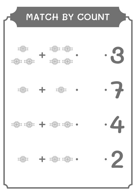 Correspondência por contagem de jogo de distintivo de trevo para crianças Planilha imprimível de ilustração vetorial