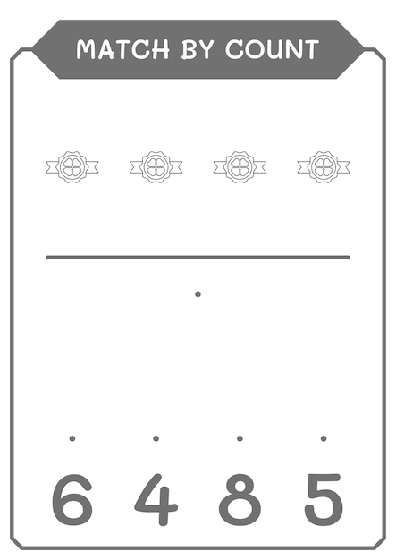 Correspondência por contagem de jogo de distintivo de trevo para crianças planilha imprimível de ilustração vetorial