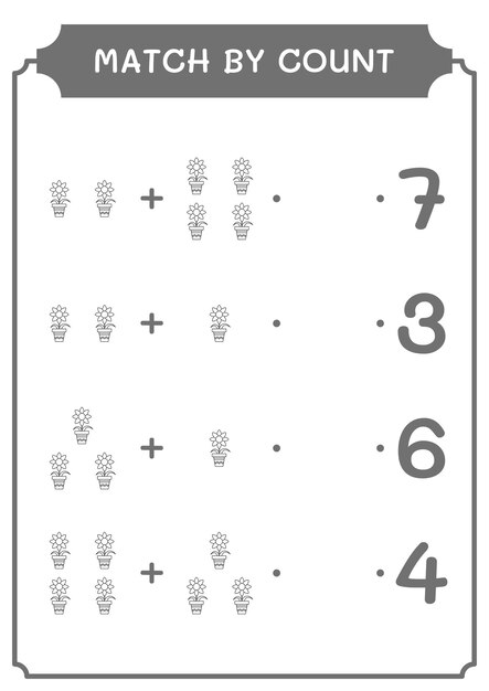Correspondência por contagem de jogo de flores para crianças Planilha imprimível de ilustração vetorial