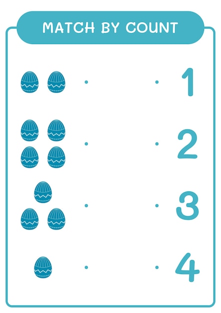 Correspondência por contagem de jogo de ovos de páscoa para crianças planilha imprimível de ilustração vetorial