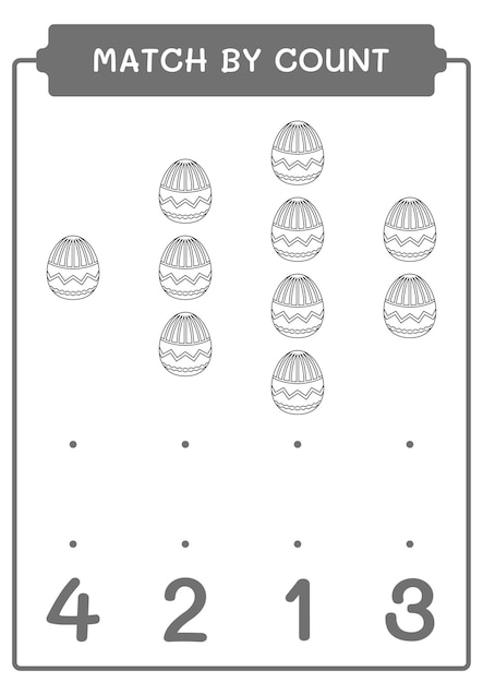 Correspondência por contagem de jogo de ovos de páscoa para crianças planilha imprimível de ilustração vetorial