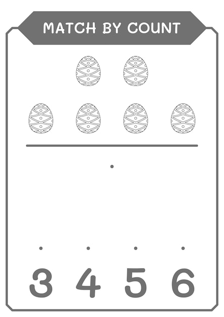 Correspondência por contagem de jogo de ovos de páscoa para crianças planilha imprimível de ilustração vetorial
