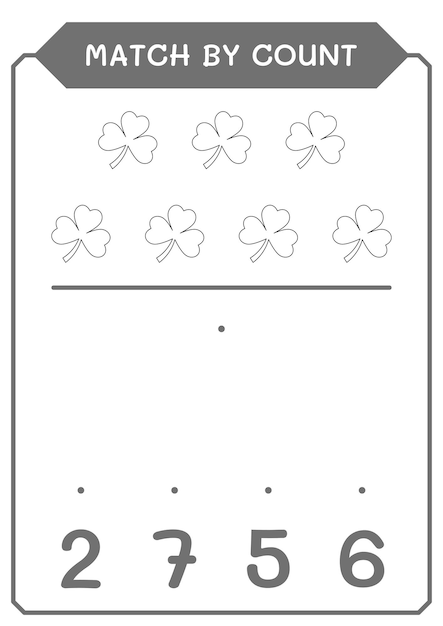 Correspondência por contagem de jogo de trevo para crianças planilha imprimível de ilustração vetorial