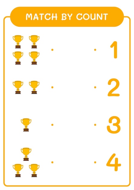 Correspondência por contagem de jogo de troféus para crianças Planilha imprimível de ilustração vetorial