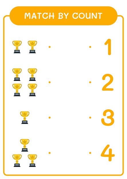 Correspondência por contagem de jogo de troféus para crianças Planilha imprimível de ilustração vetorial