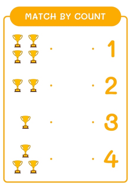 Correspondência por contagem de jogo de troféus para crianças Planilha imprimível de ilustração vetorial