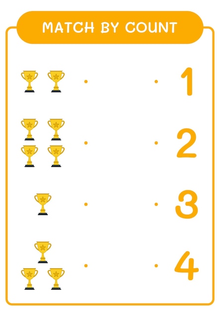 Correspondência por contagem de jogo de troféus para crianças Planilha imprimível de ilustração vetorial