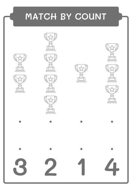 Correspondência por contagem de jogo de troféus para crianças Planilha imprimível de ilustração vetorial